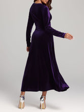 V-Neck Long Sleeve Velvet Dress OutfitFlow